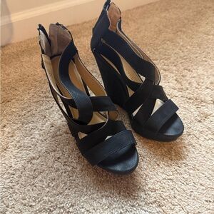Chinese Laundry Black Strappy Wedges